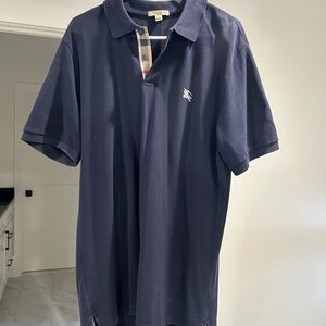 Burberry Navy Polo Shirt with Check Trim
